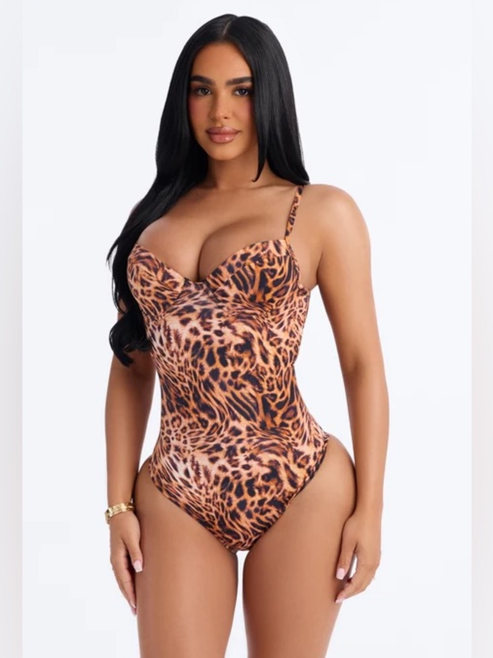 Fashion Nova Wavey Dreams Leopard Underwire One Piece Swimsuit